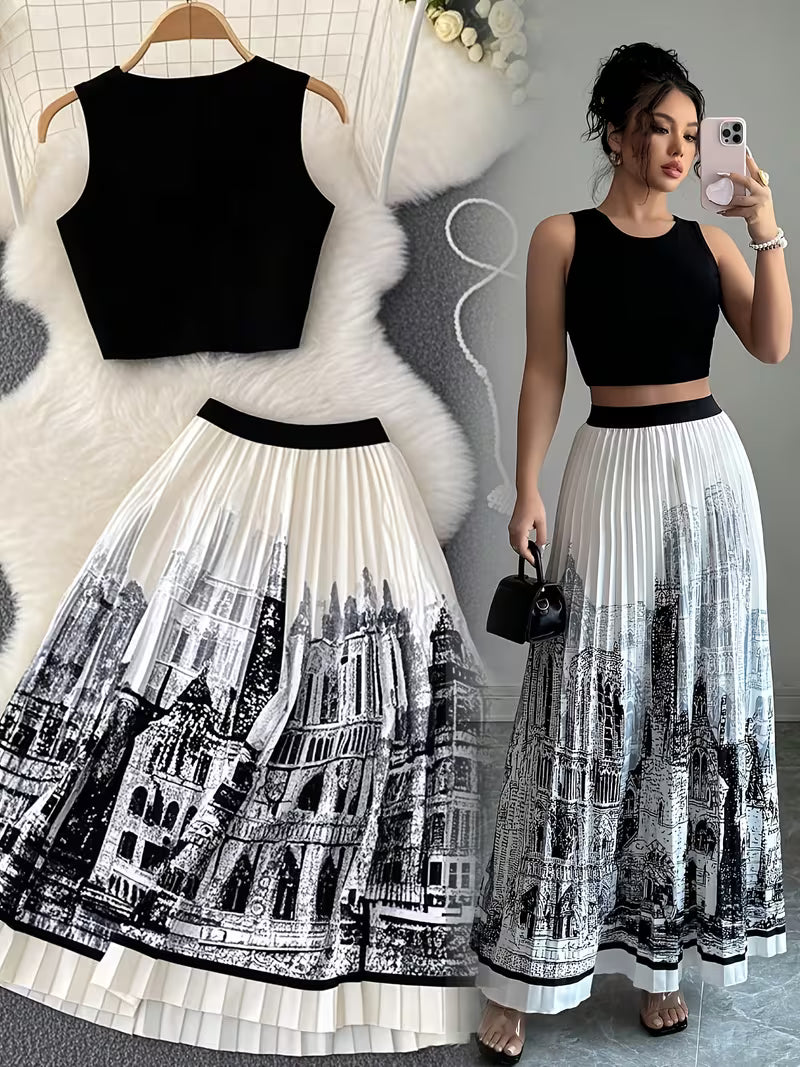 Women's Premium Printed Crop Top & Maxi Skirt Set