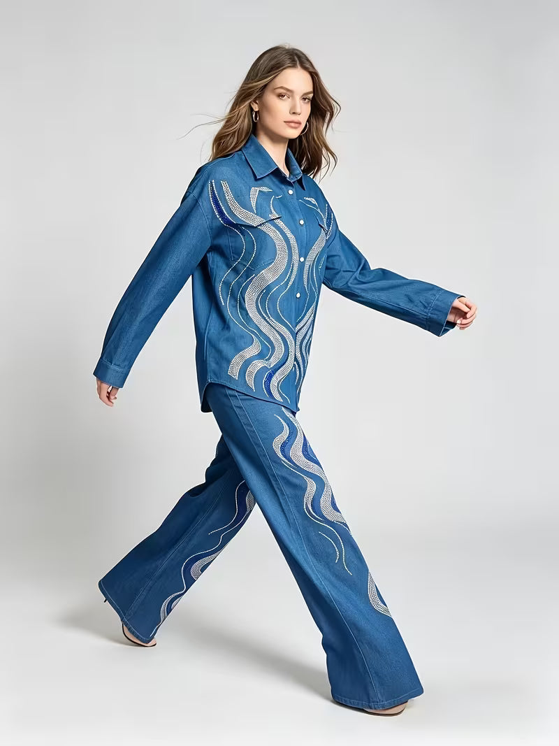 Women's Premium Embroidered Denim Co-Ord Set