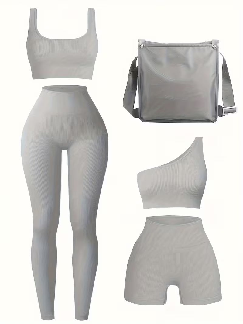 4-Piece Seamless Ribbed Activewear Set