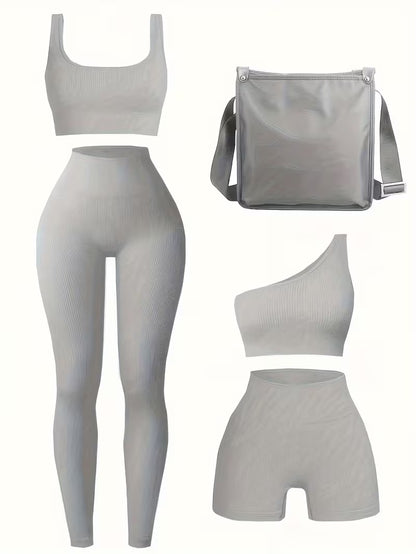 4-Piece Seamless Ribbed Activewear Set