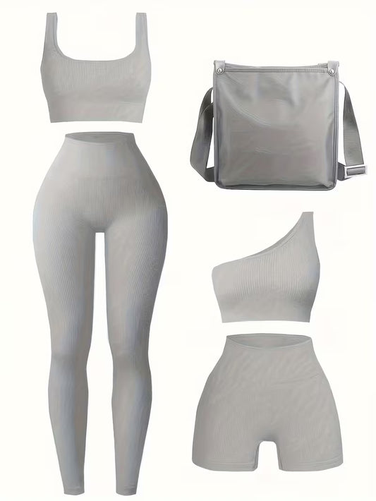 4-Piece Seamless Ribbed Activewear Set