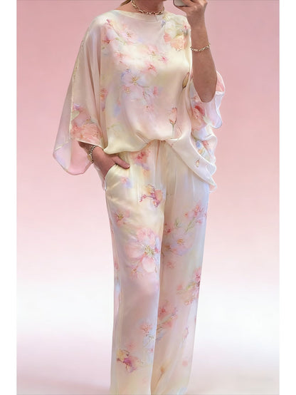 Women's Elegant Printed Batwing Sleeve Two-Piece Set