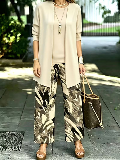 Women's 3-Piece Printed Co-Ord Set | Cardigan, Tank Top & Wide-Leg Pants
