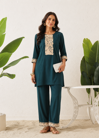 Women's Embroidered Tunic & Straight Pants Set