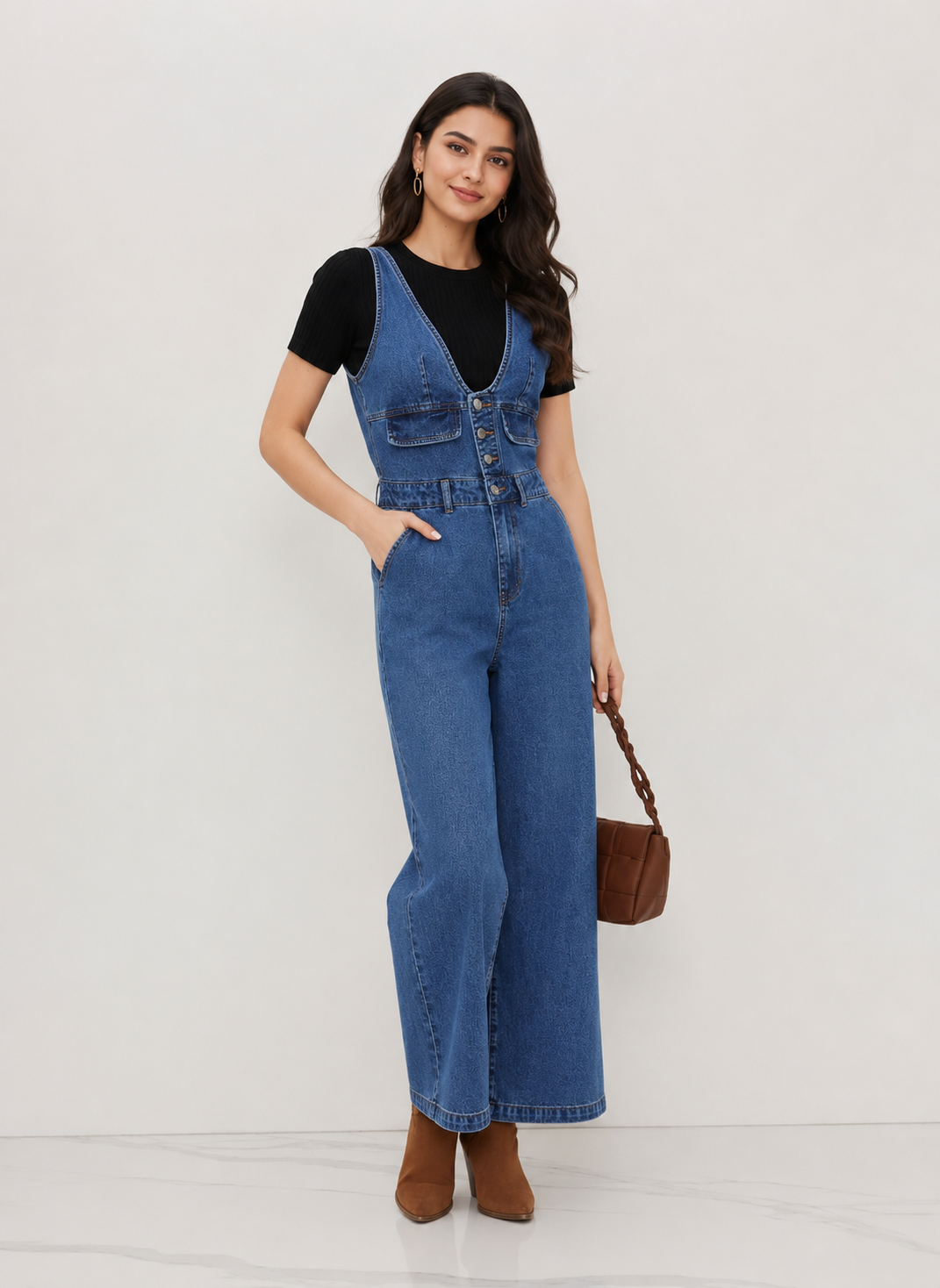 Women's Premium Sleeveless Denim Jumpsuit