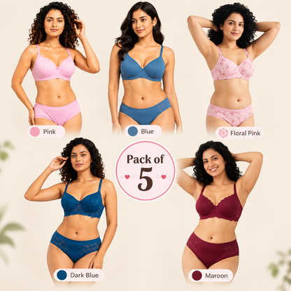 Pack of 5 Women’s Lace Bra & Panty Sets