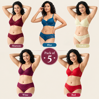 Pack of 5 Women’s Lace Bra & Panty Sets