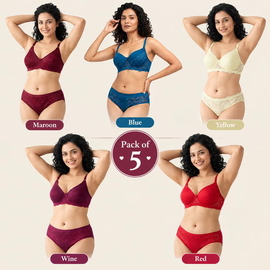 Pack of 5 Women’s Lace Bra & Panty Sets