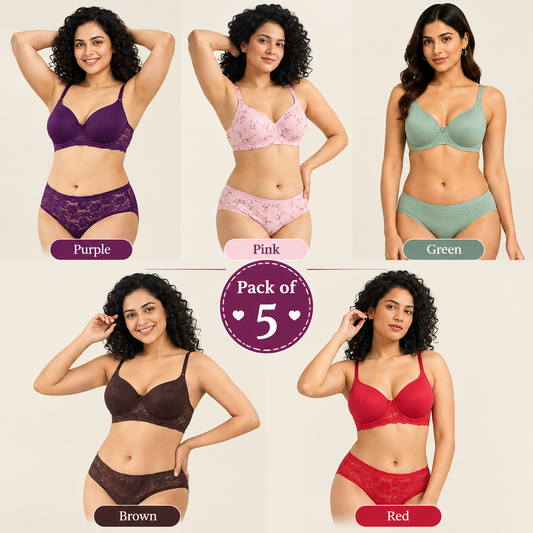 Pack of 5 Women’s Lace Bra & Panty Sets