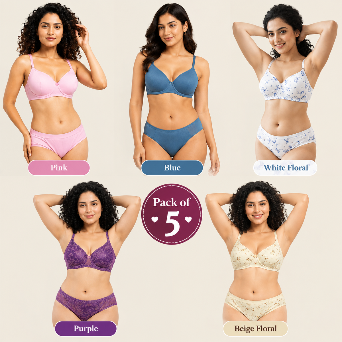 Pack of 5 Women’s Lace Bra & Panty Sets