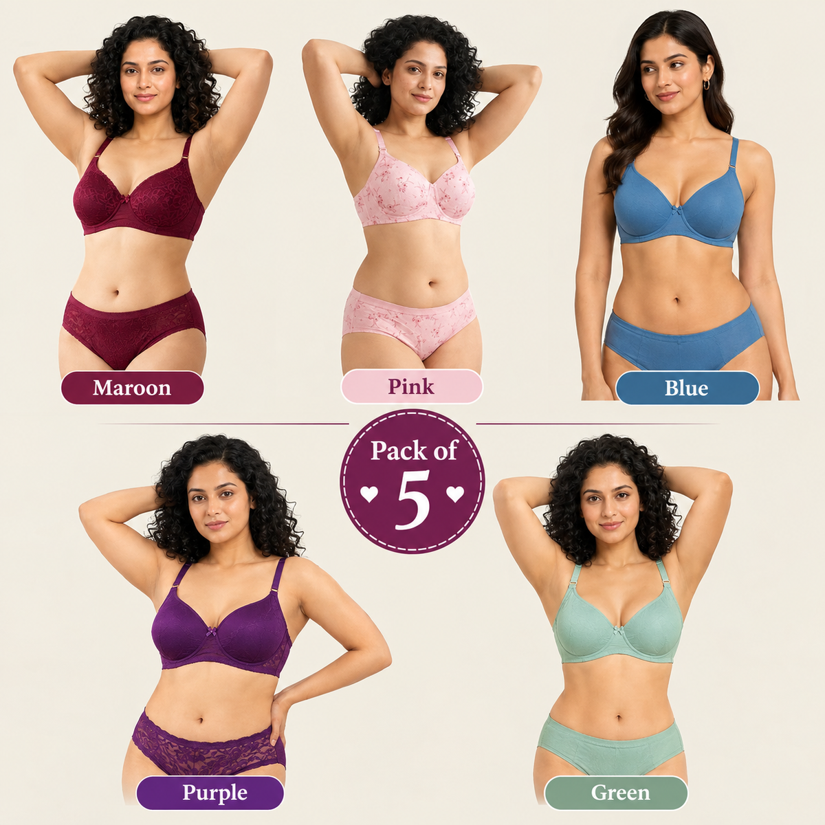 Pack of 5 Women’s Lace Bra & Panty Sets