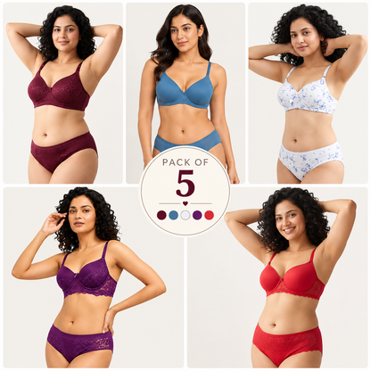 Pack of 5 Women’s Lace Bra & Panty Sets