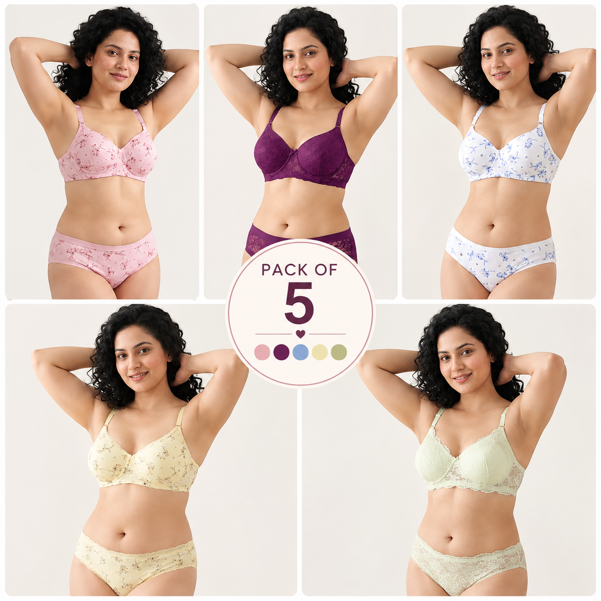 Pack of 5 Women’s Lace Bra & Panty Sets