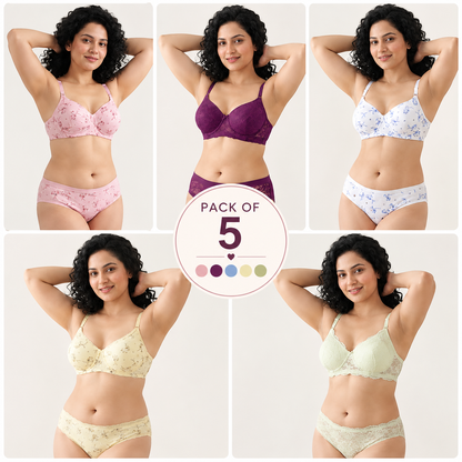 Pack of 5 Women’s Lace Bra & Panty Sets