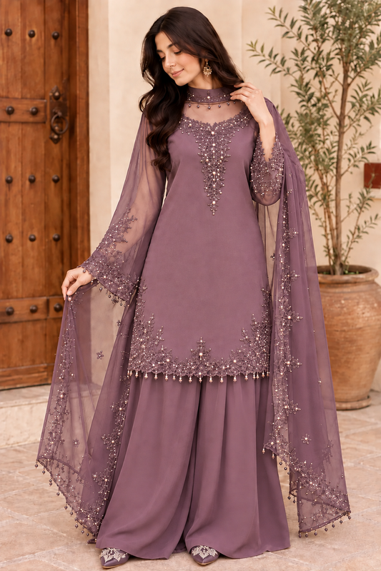 Women’s Embroidered Kurta Palazzo & Dupatta Set