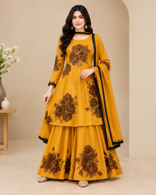 Women’s Embroidered Anarkali Sharara Set