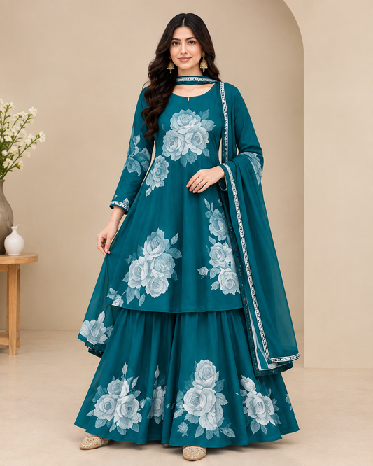 Women’s Embroidered Anarkali Sharara Set