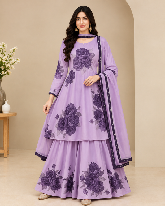 Women’s Embroidered Anarkali Sharara Set