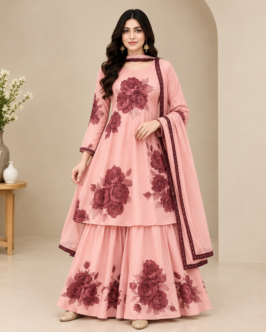 Women’s Embroidered Anarkali Sharara Set