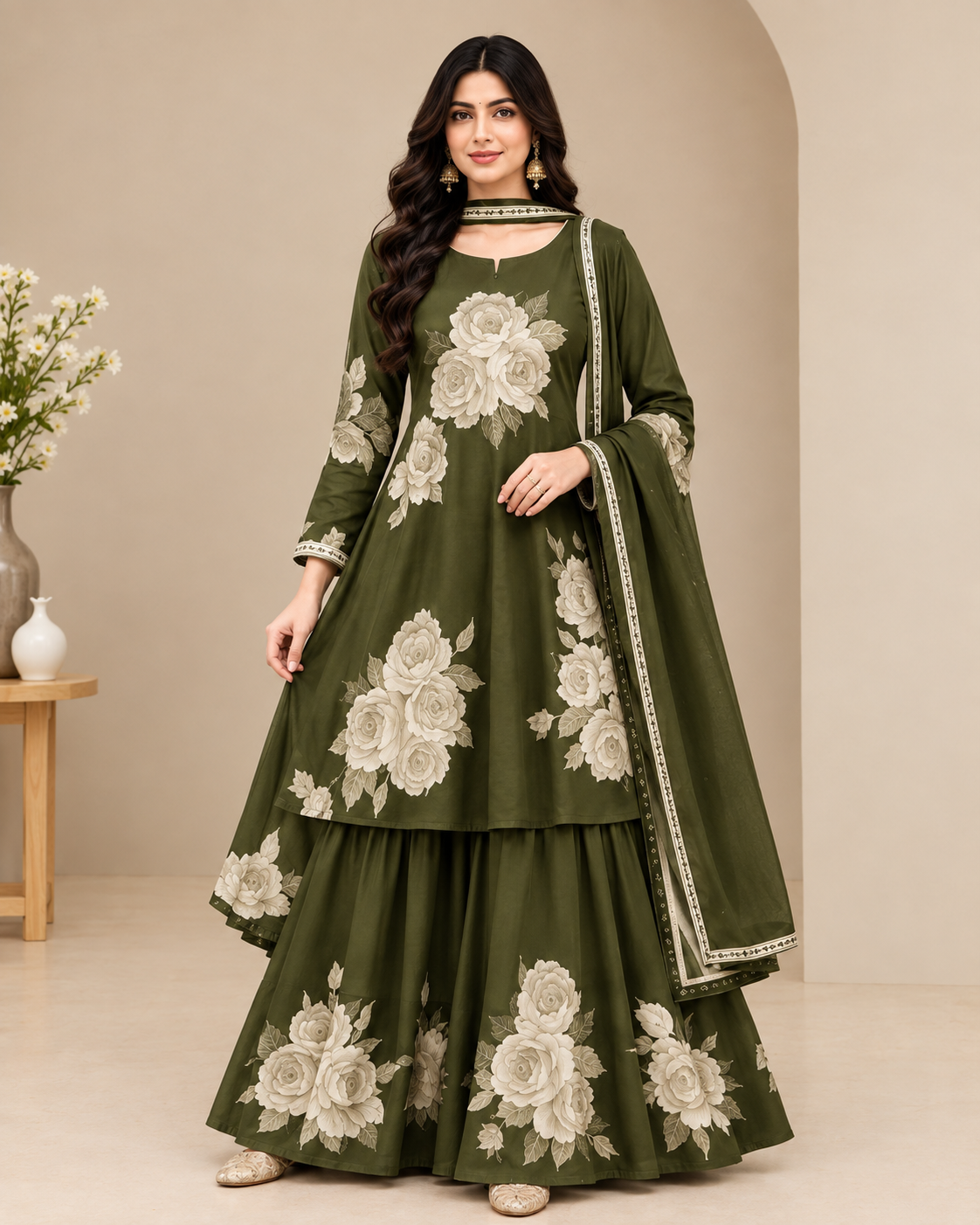 Women’s Embroidered Anarkali Sharara Set