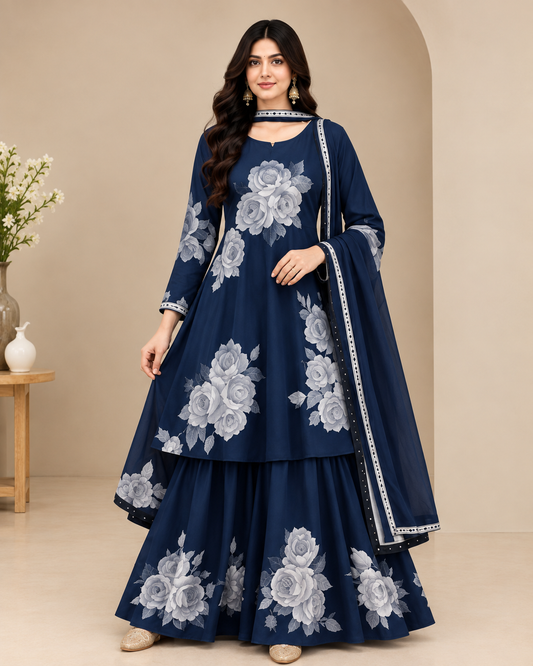 Women’s Embroidered Anarkali Sharara Set