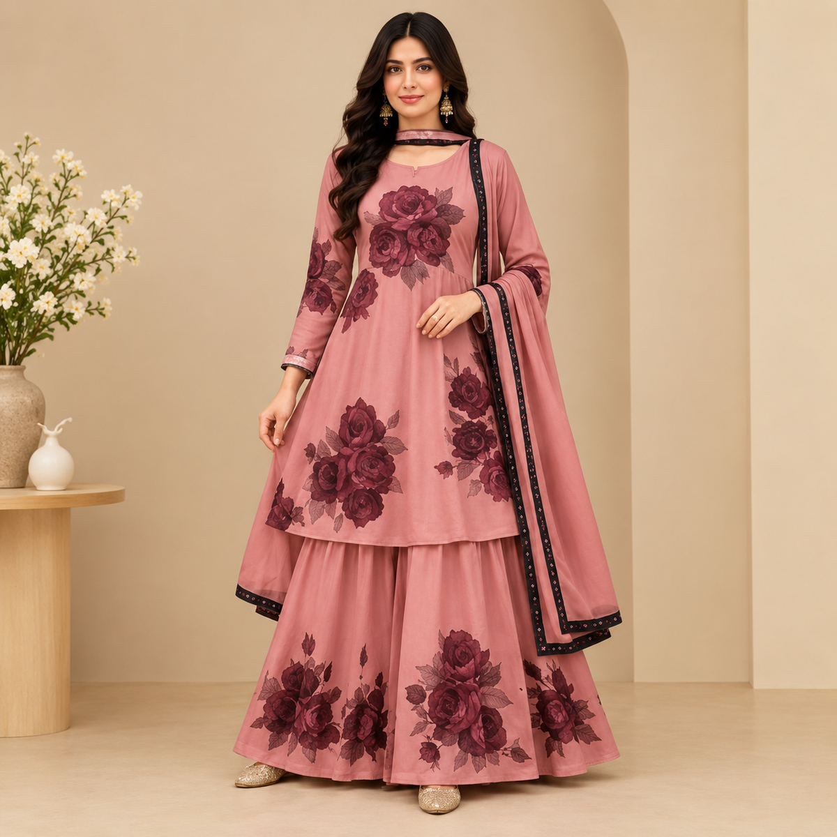 Women’s Embroidered Anarkali Sharara Set