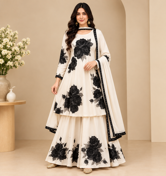 Women’s Embroidered Anarkali Sharara Set