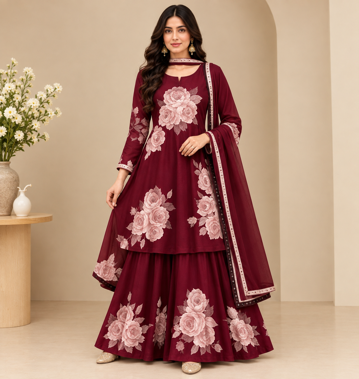 Women’s Embroidered Anarkali Sharara Set