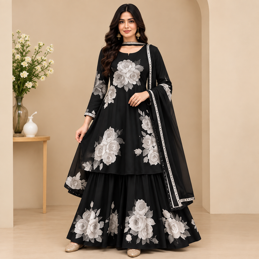 Women’s Embroidered Anarkali Sharara Set