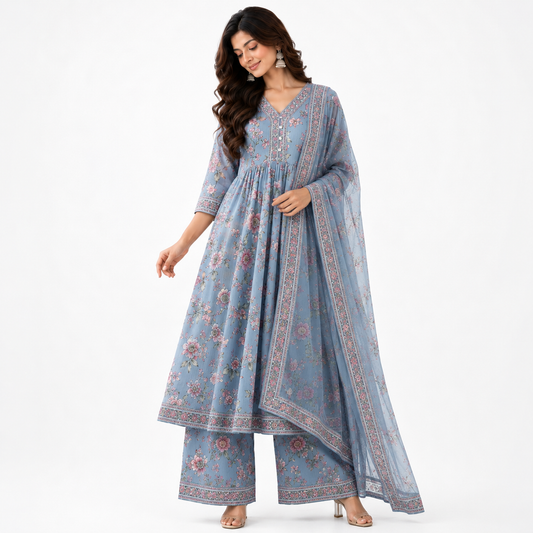 Women’s Floral Printed Kurta Pant & Dupatta Set