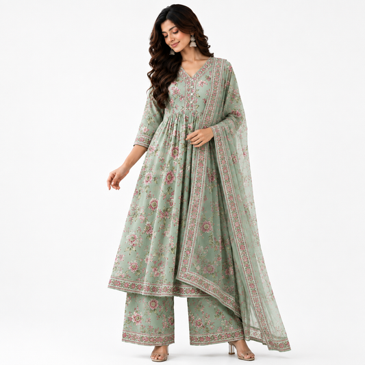 Women’s Floral Printed Kurta Pant & Dupatta Set