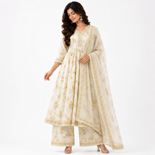 Women’s Floral Printed Kurta Pant & Dupatta Set