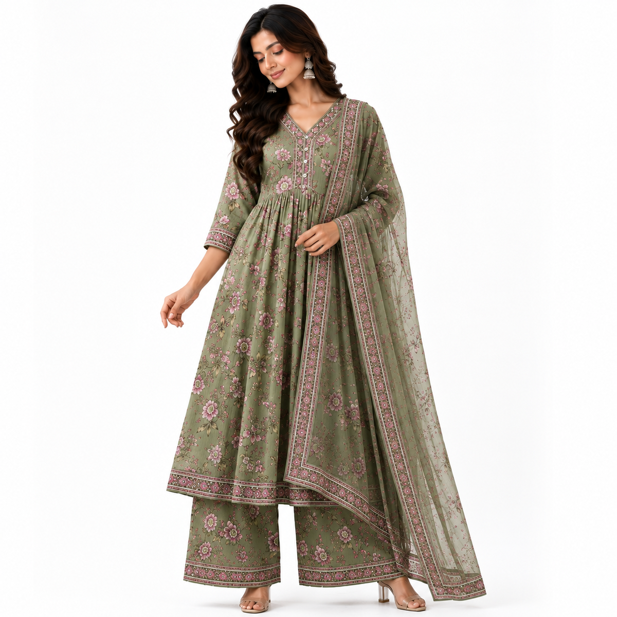 Women’s Floral Printed Kurta Pant & Dupatta Set