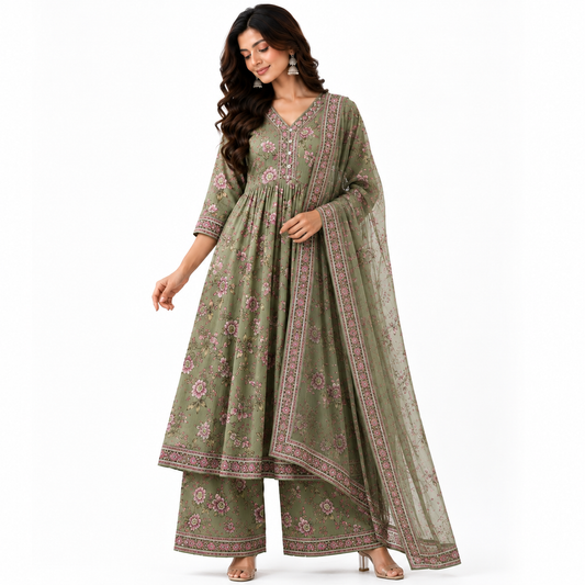 Women’s Floral Printed Kurta Pant & Dupatta Set