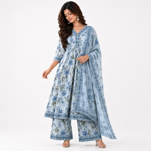 Women’s Floral Printed Kurta Pant & Dupatta Set
