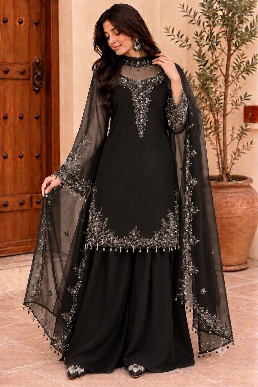 Women’s Embroidered Kurta Palazzo & Dupatta Set