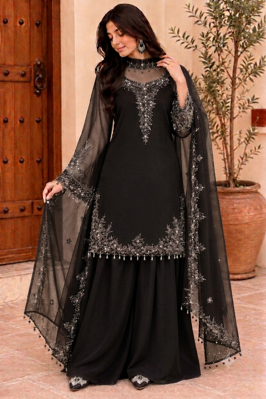 Women’s Embroidered Kurta Palazzo & Dupatta Set