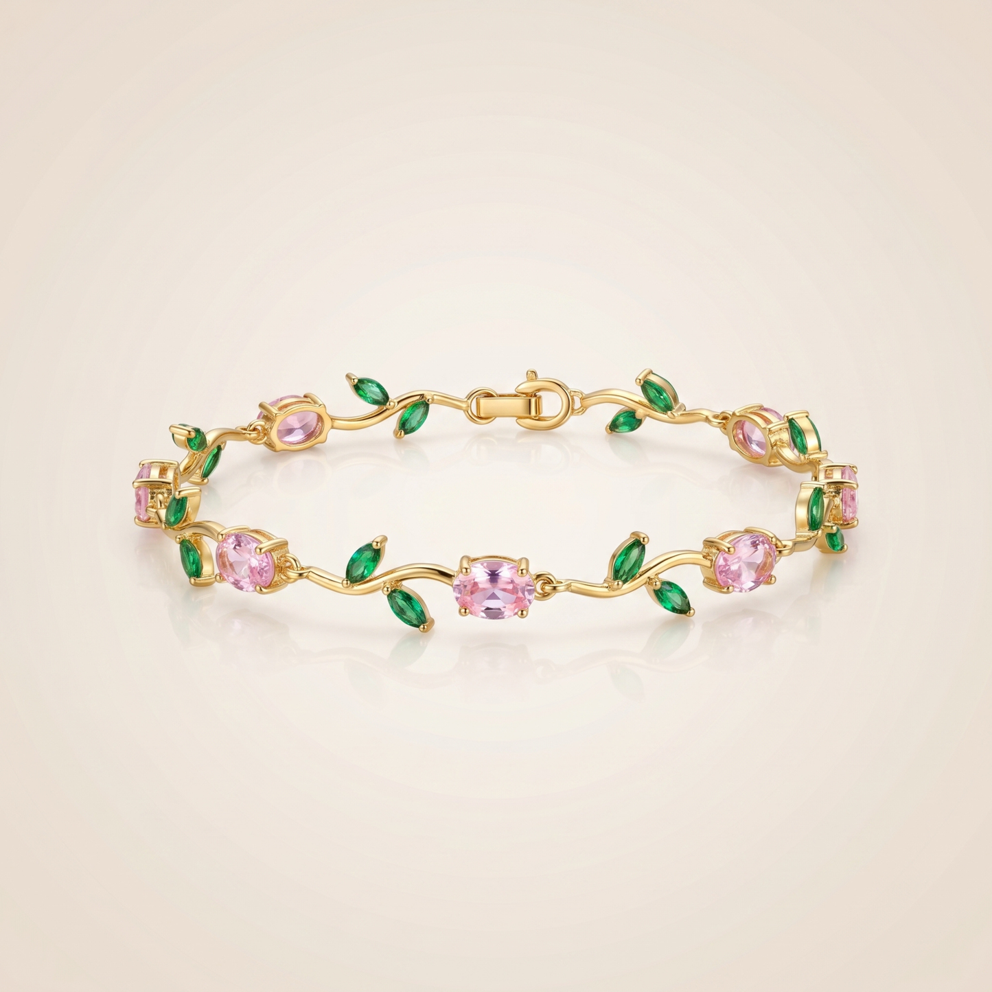 Pink Green Tulip Bracelet (Gold )