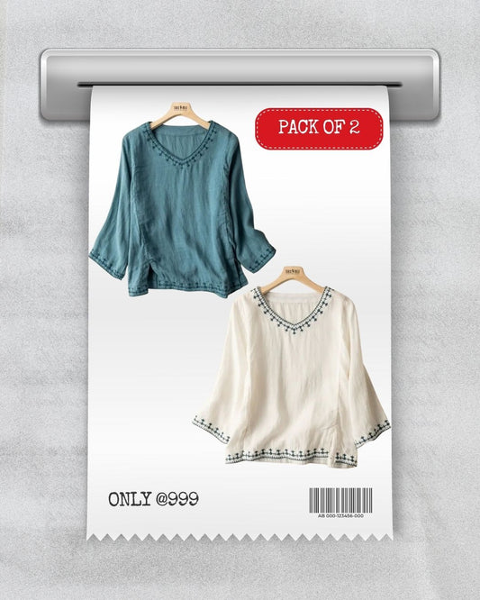 PACK OF 2 Natural Hues Rustic Bohemian Blouse