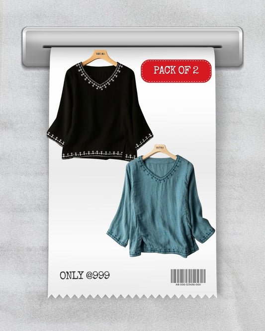 PACK OF 2 Natural Hues Rustic Bohemian Blouse