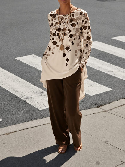 Women's Plus Size Leaf Print Top & Wide-Leg Pants Set