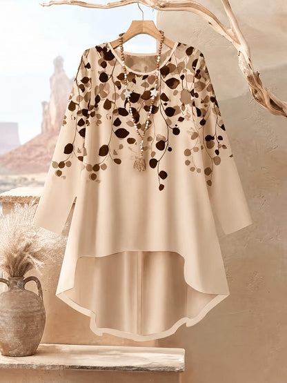 Women's Plus Size Leaf Print Top & Wide-Leg Pants Set