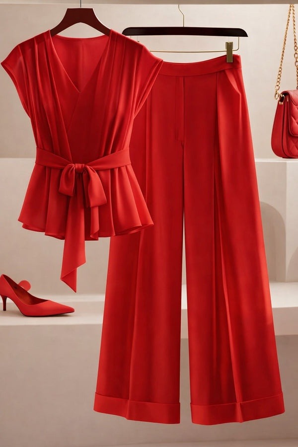 Luxe Scarlet V-Neck Co-Ord
