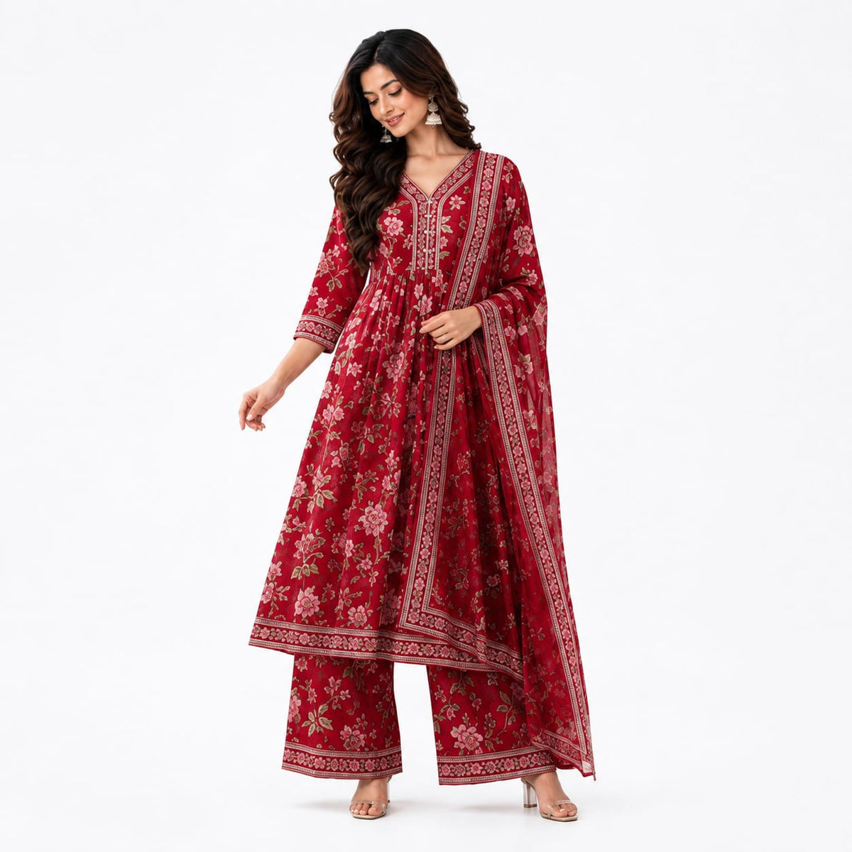 Women’s Floral Printed Kurta Pant & Dupatta Set