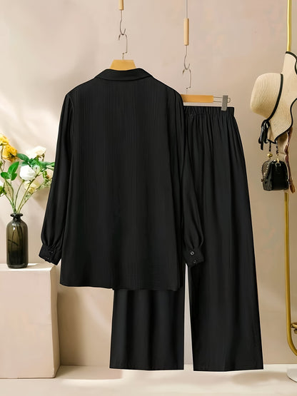 Women’s Solid Button-Down Shirt & Pant Set