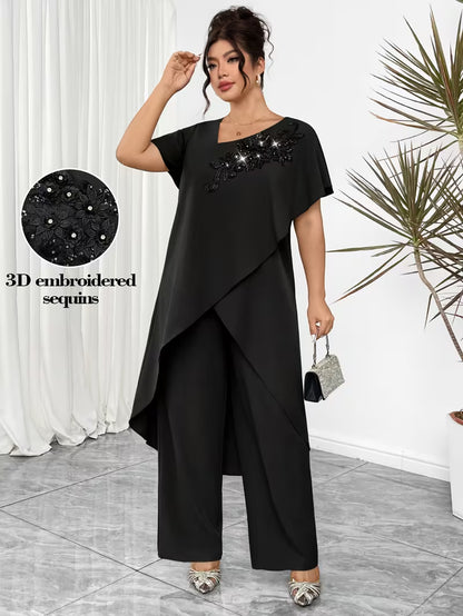 Luxury Rhinestone Lace Plus-Size Set
