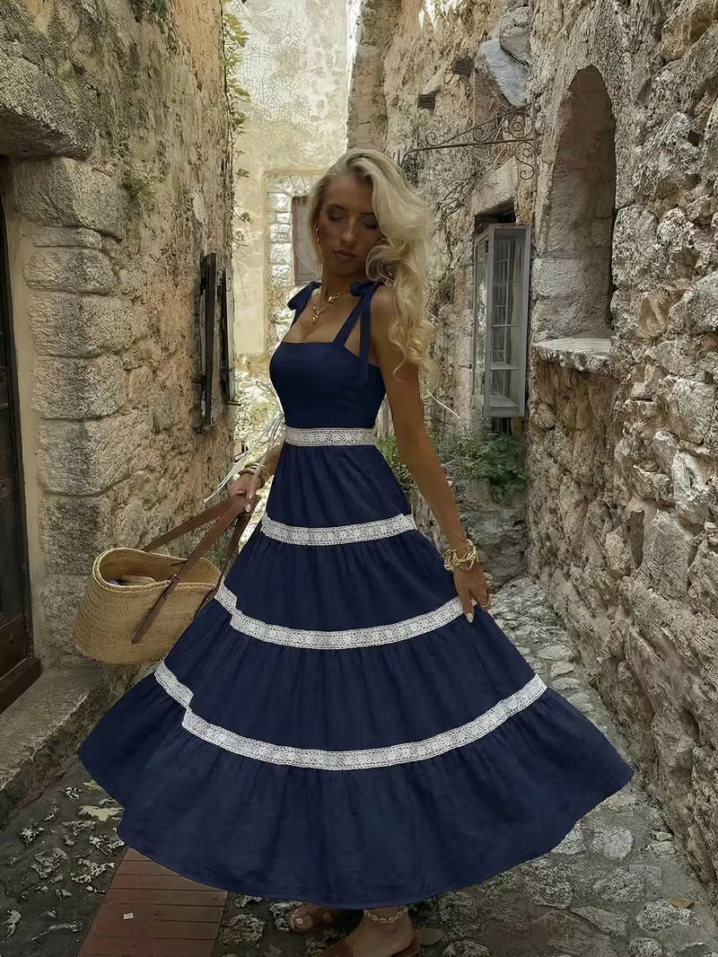 Women's Premium Floral Tie Strap Midi Dress