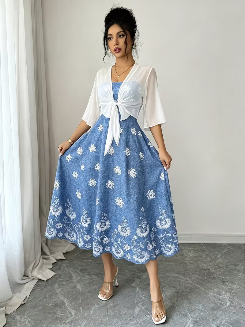 Women's New Summer Fashion Printed 2pcs Dress Set