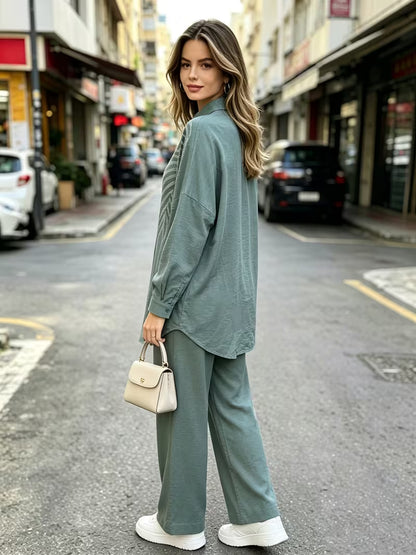 Women's Rhinestone Detail Shirt & Pants Set