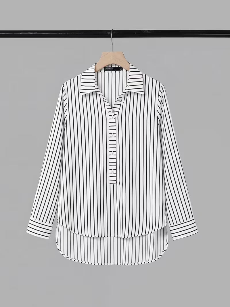Women's Striped 2-Piece Co-Ord Set | Long Sleeve Shirt & Straight Pants